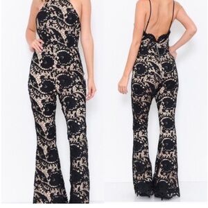 L'ATISTE Black and Cream Lace Jumpsuit
